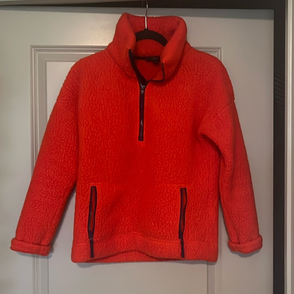 Jcrew fleece pullover, size xxs, orange/red color.